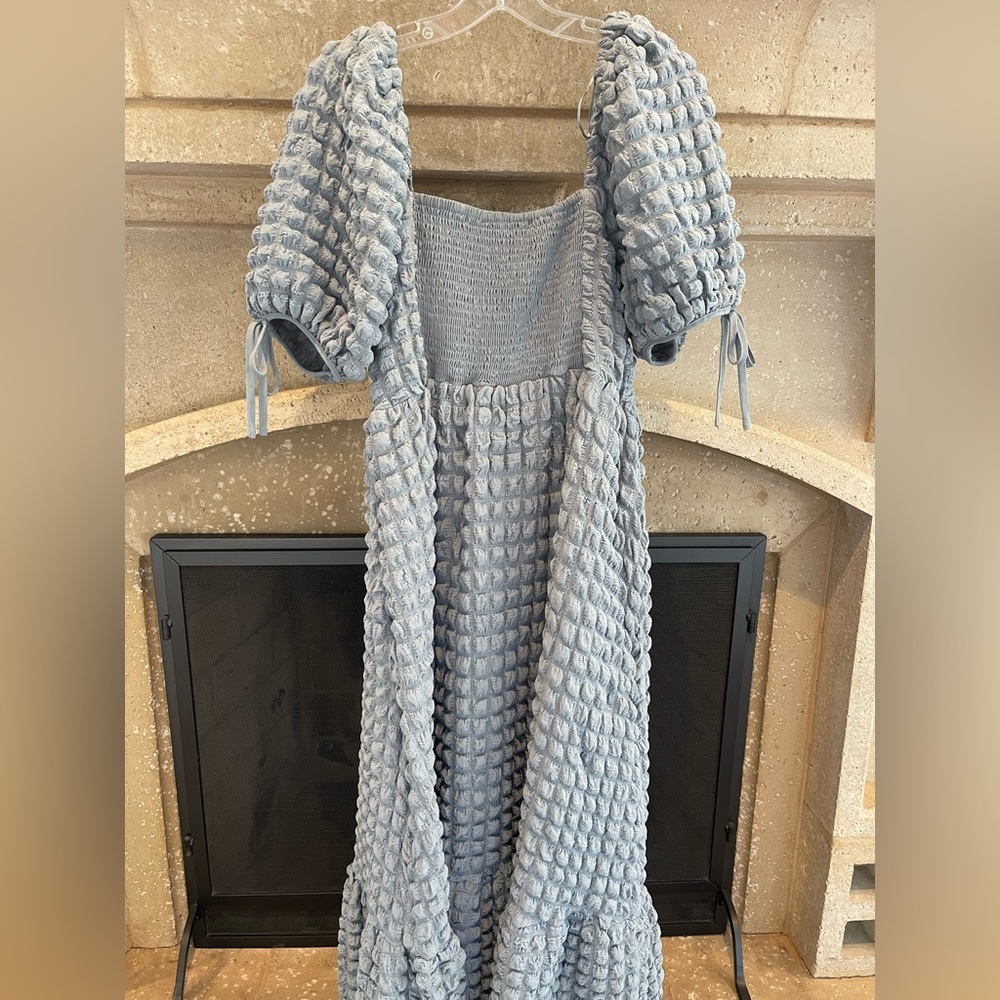 Endless Rose Textured Midi Dress in Soft Blue - Picture 7 of 8